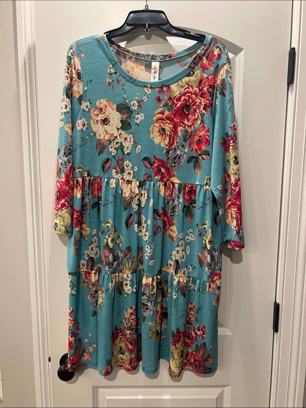 Alison Grace Boutique Floral Tiered Midi Dress in Teal - Women